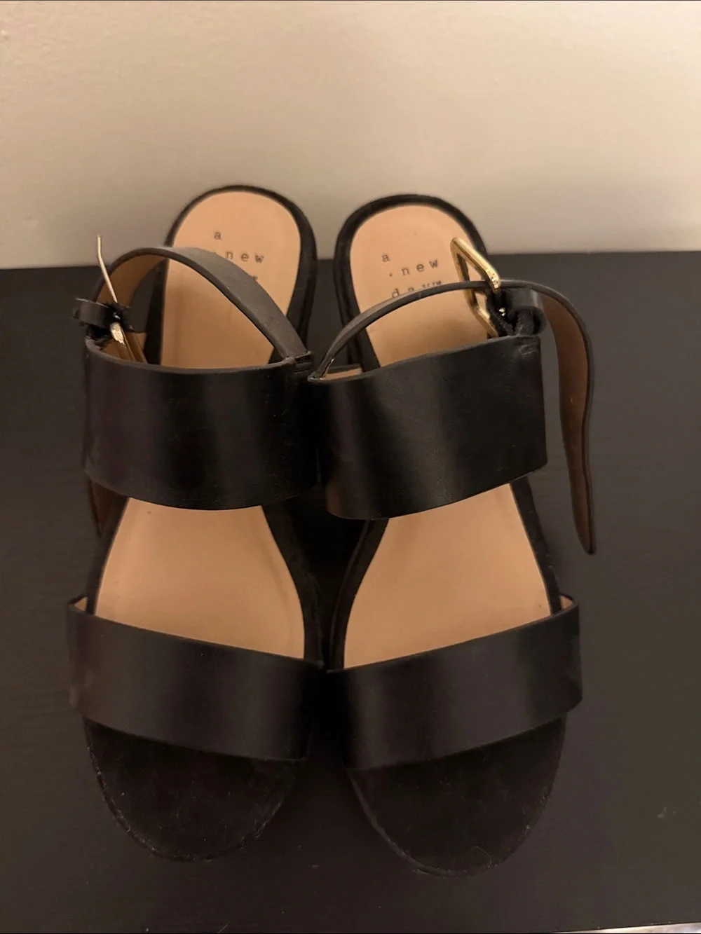 a new day Black Platform Wedge Sandals with Wide Straps